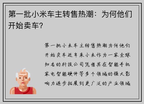 第一批小米车主转售热潮：为何他们开始卖车？
